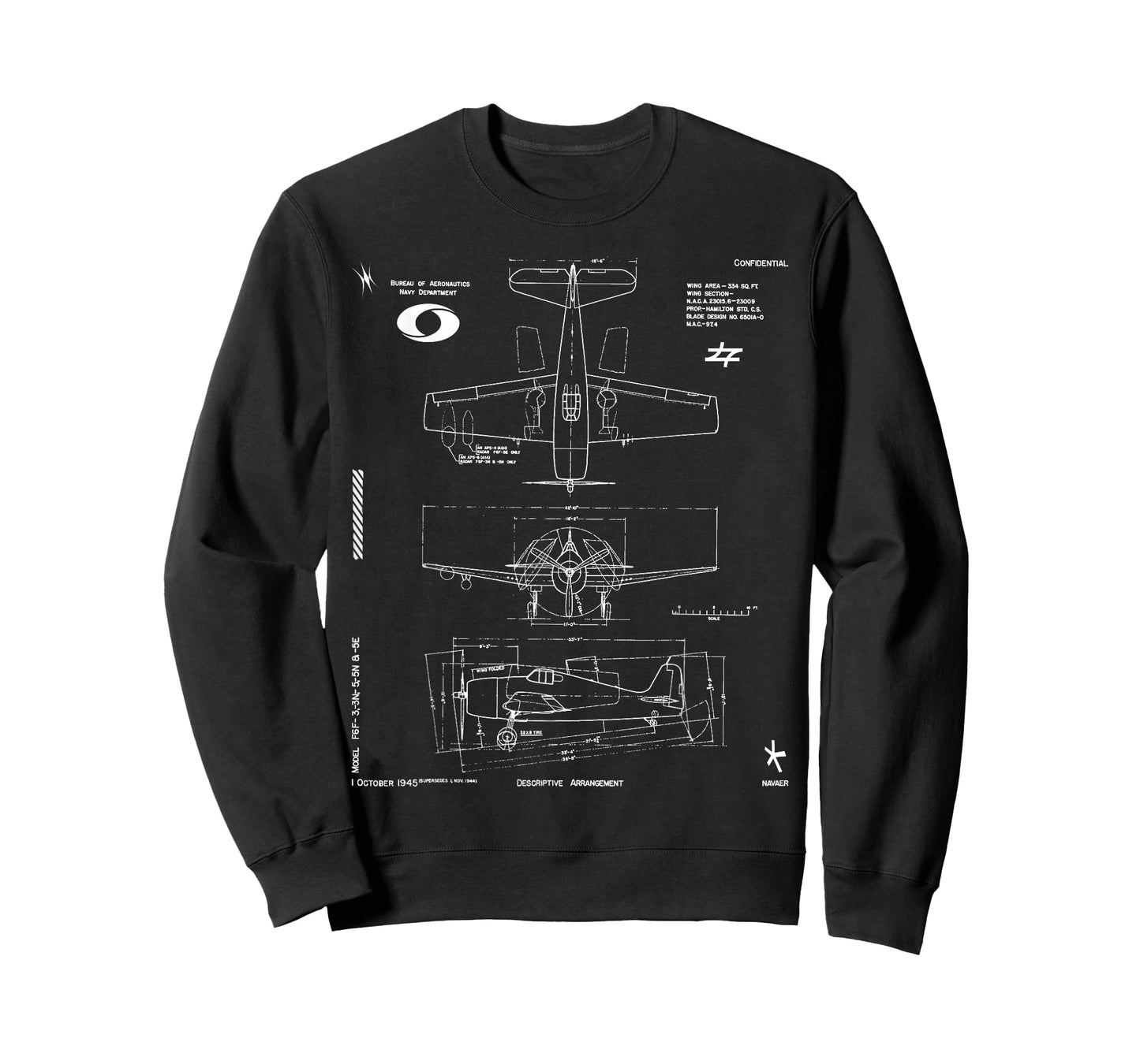 Grumman F6F-3 Hellcat Fighter Aircraft Technical Blueprint T-Shirt
