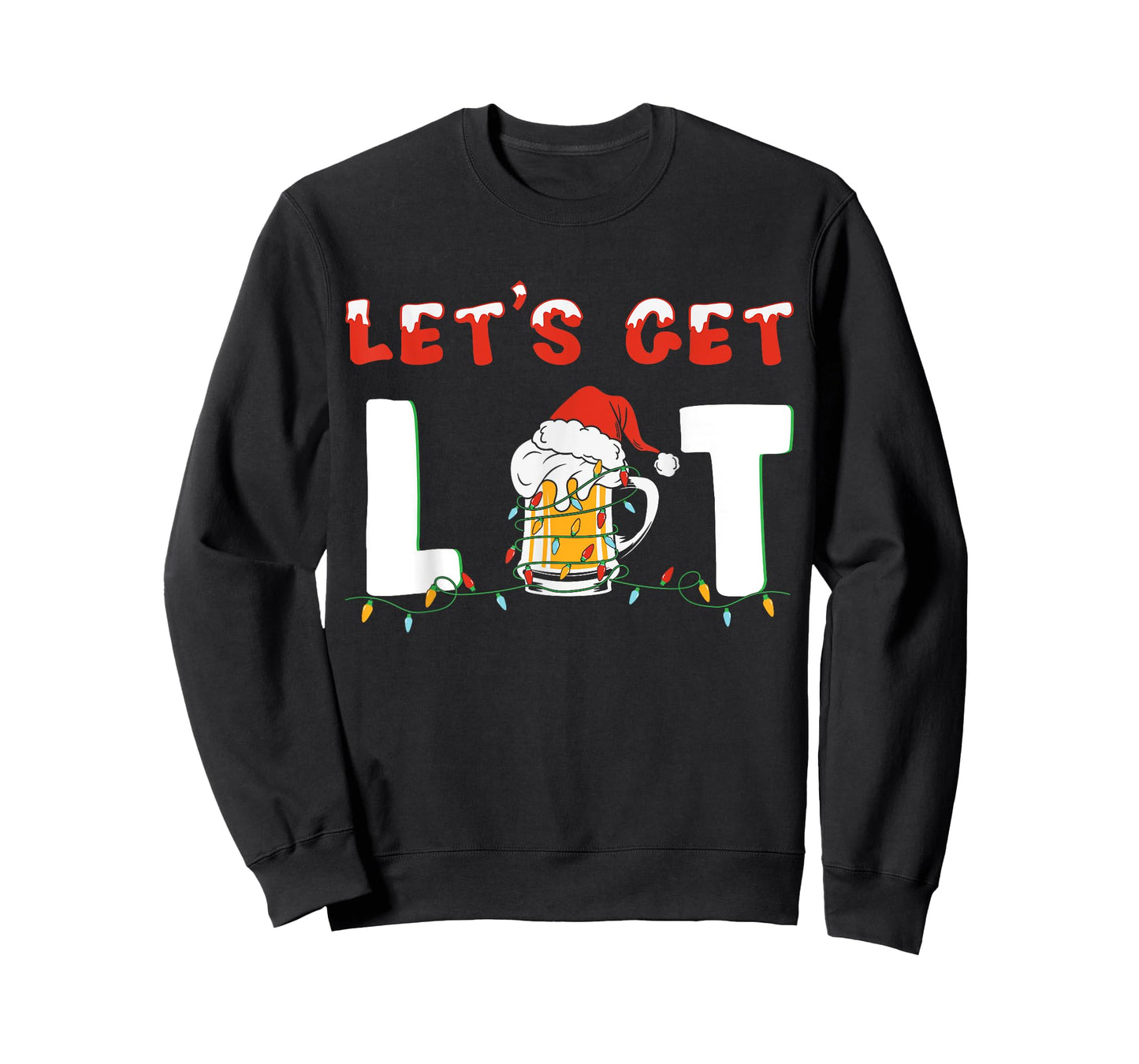 Let's Get Lit Drinking Beer Santa Hat Christmas Lights T-Shirt
