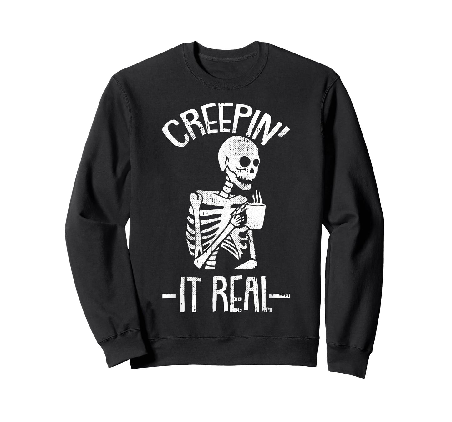 Creepin It Real Lazy Halloween Costume Funny Skeleton Skull T-Shirt