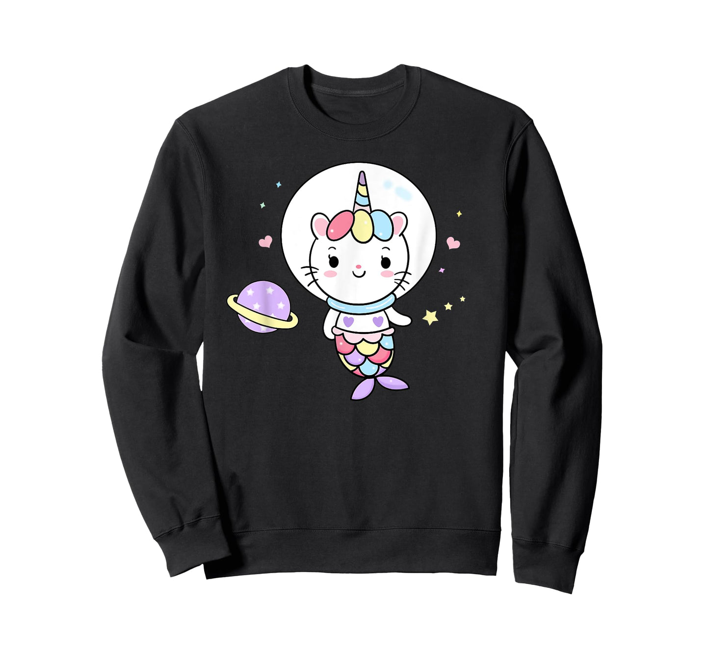 Cat Unicorn Mermaid in Space Cute Purrmaid Men Women Kids T-Shirt