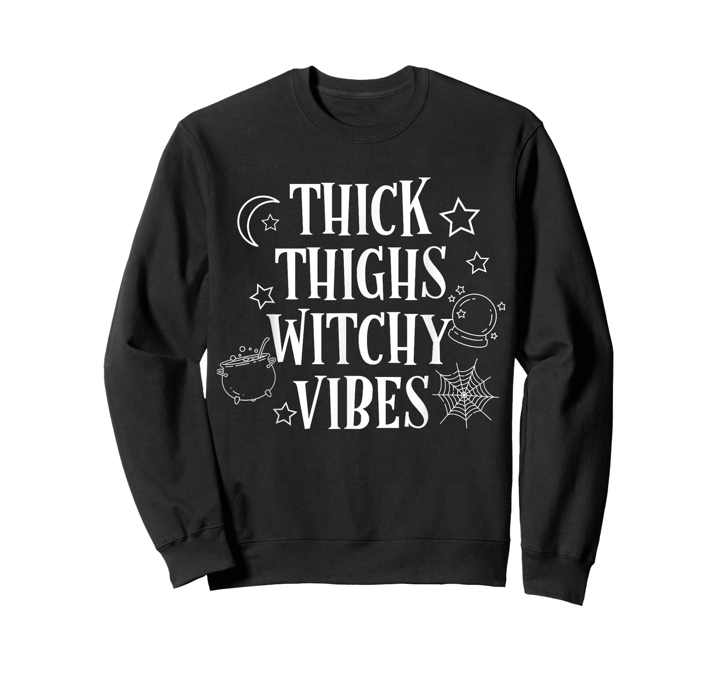 Thick Thighs Witch Vibes Funny Halloween T-Shirt