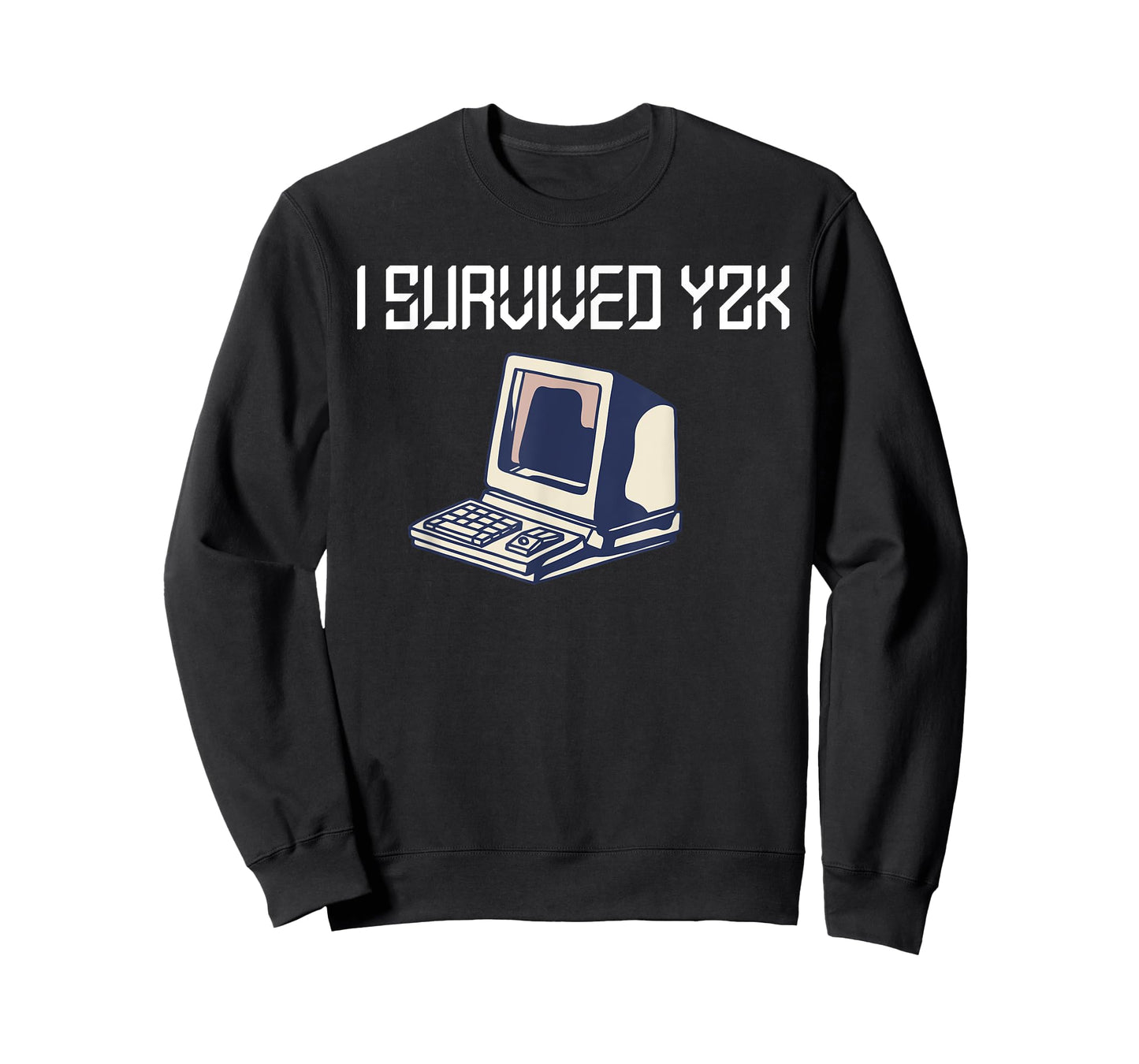 Retro 90s Computer Geek Tech Year 2000 Designs I Survived y2k Bug Millennium Glitch 1999 Funny Black Cotton Polyester T-Shirt