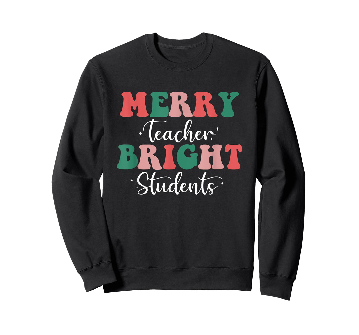 Retro Merry Teacher Bright Students Funny Christmas Teacher T-Shirt