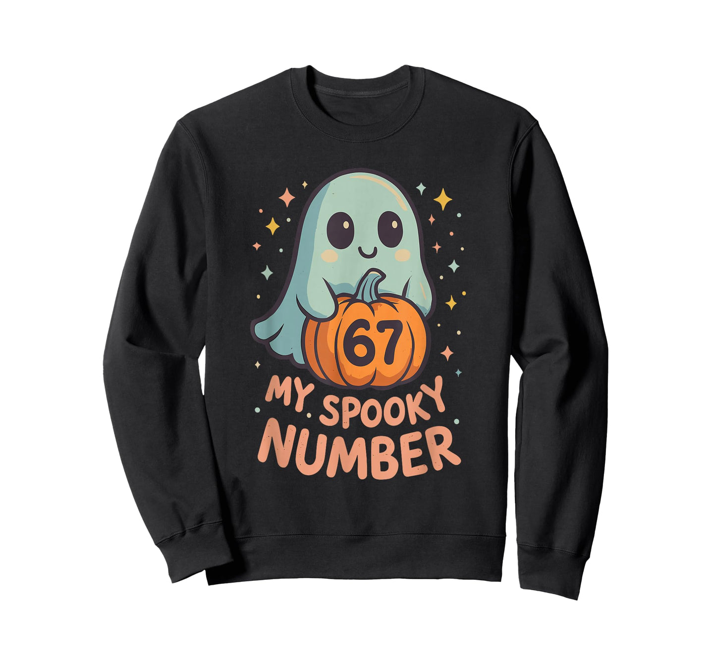 Cute Kawaii Ghost Pumpkin 67 Meme Funny Math Halloween Joke T-Shirt