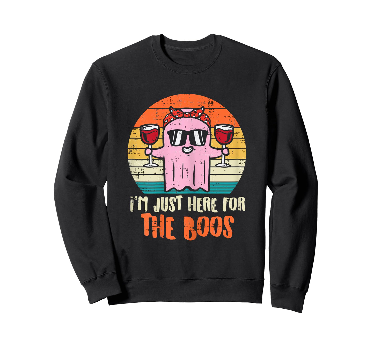 Im Just Here For The Boos Ghost Wine Retro Halloween Women T-Shirt