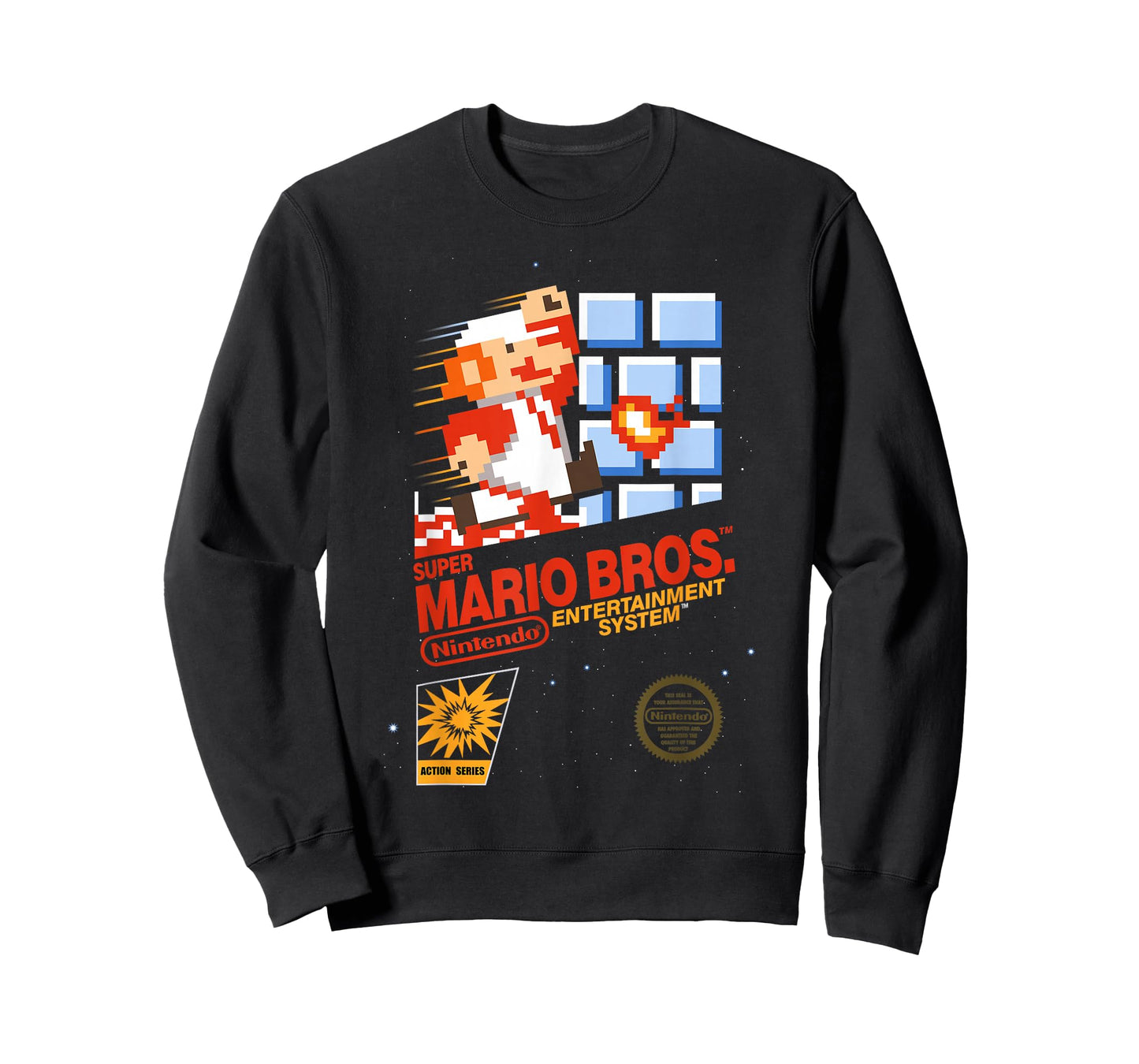 Super Mario Dashin Action Graphic T-Shirt, Classic Fit, Crew Neck, Black