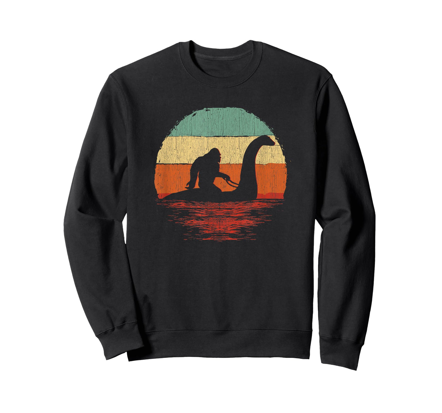 Vintage Funny Bigfoot Riding The Loch Ness Monster T-Shirt