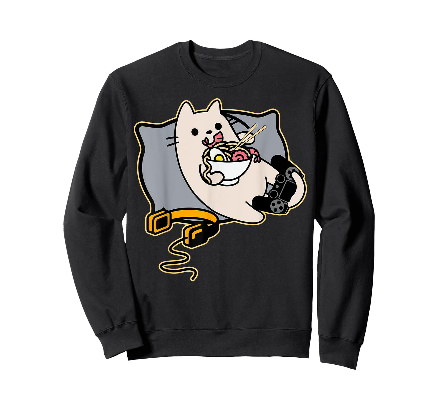 Nerdy Ramen Eating Gamer Cat Game Paused T-Shirt