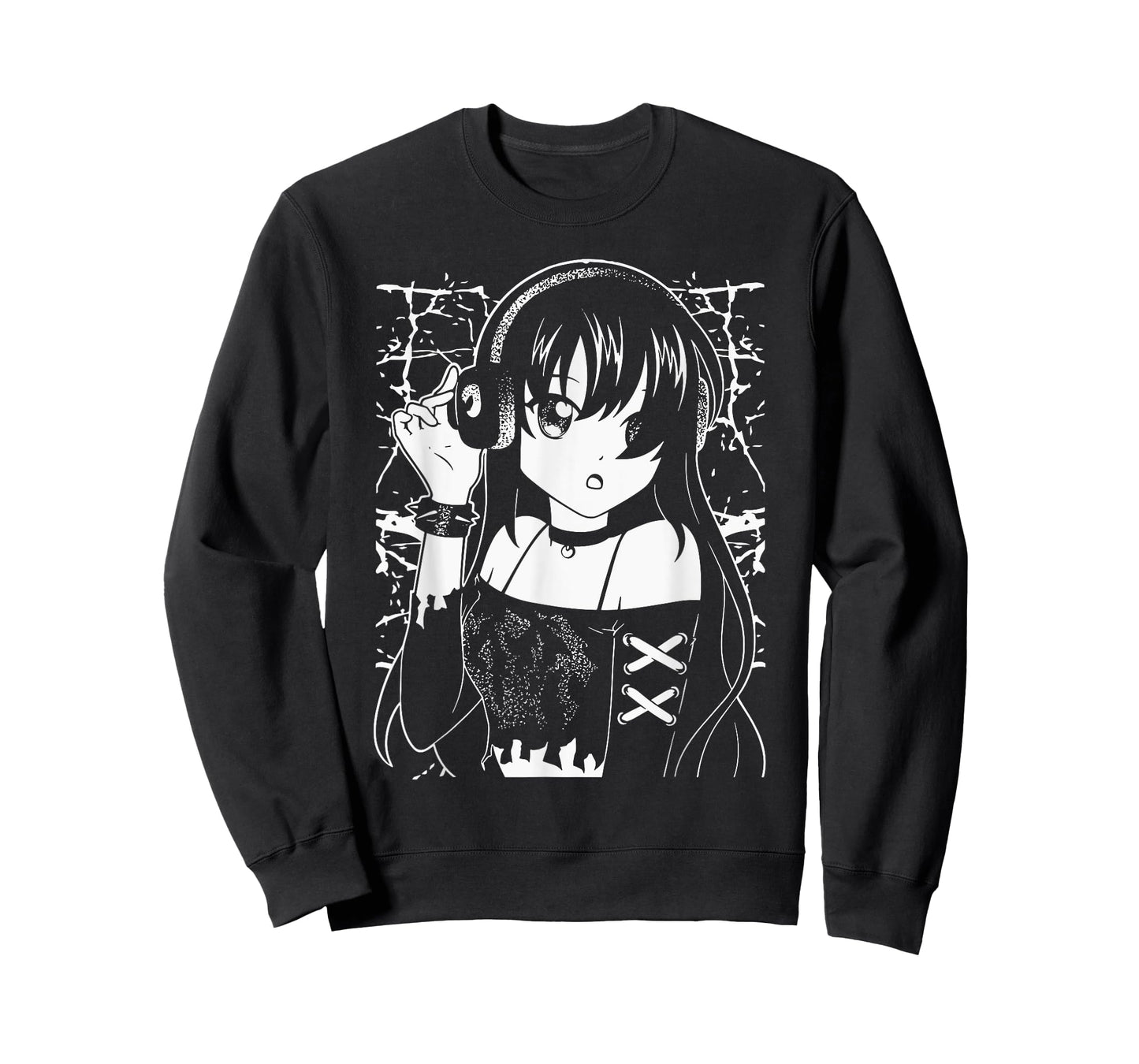 Anime Music Enthusiast Anime Girl with Headphones Gothic T-Shirt