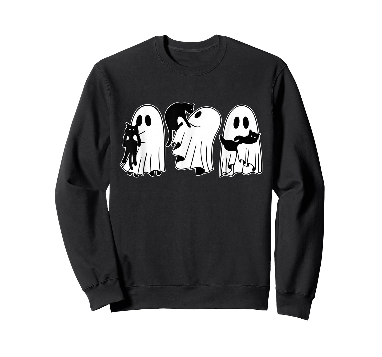 Ghost Holding Black Cat Funny Halloween Cat Lovers Women Tee T-Shirt