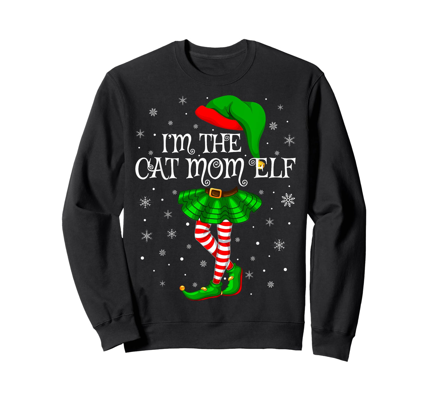 Matching Family Group I'm The Cat Mom Elf Christmas T-Shirt