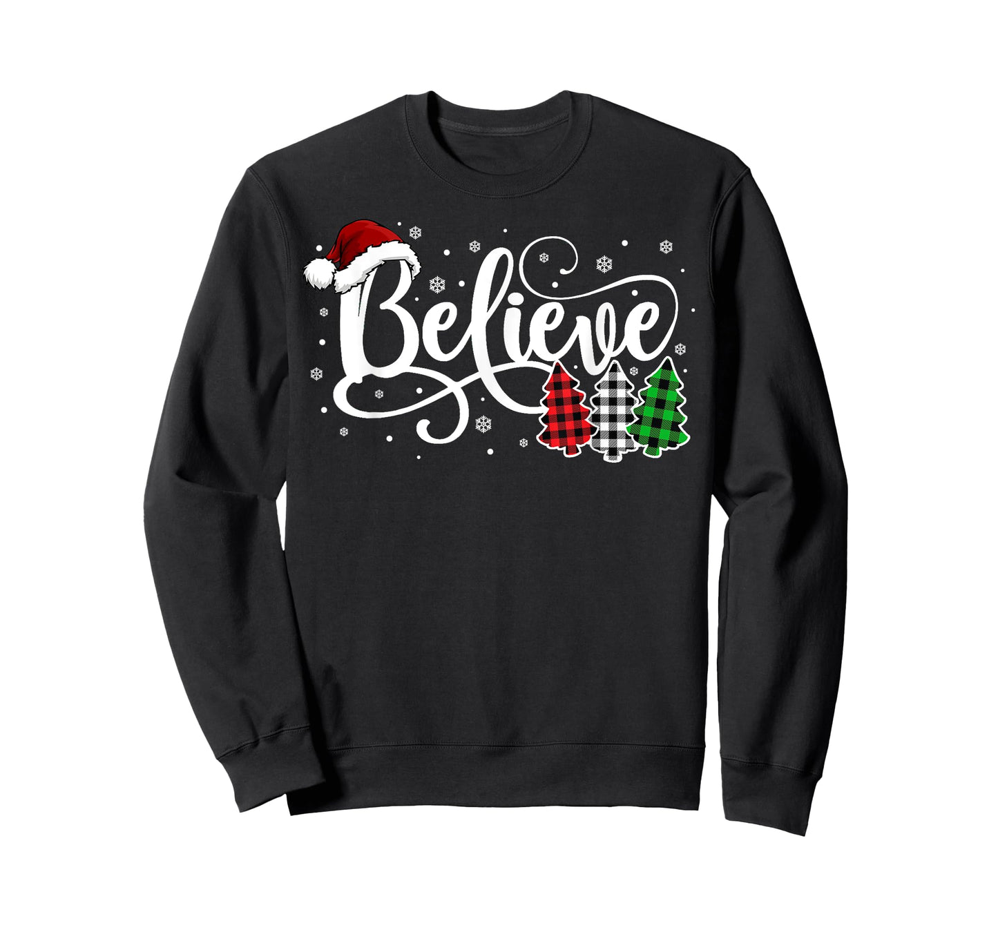 Christmas Believe Santa Claus Xmas Tree Family Buffalo Plaid T-Shirt