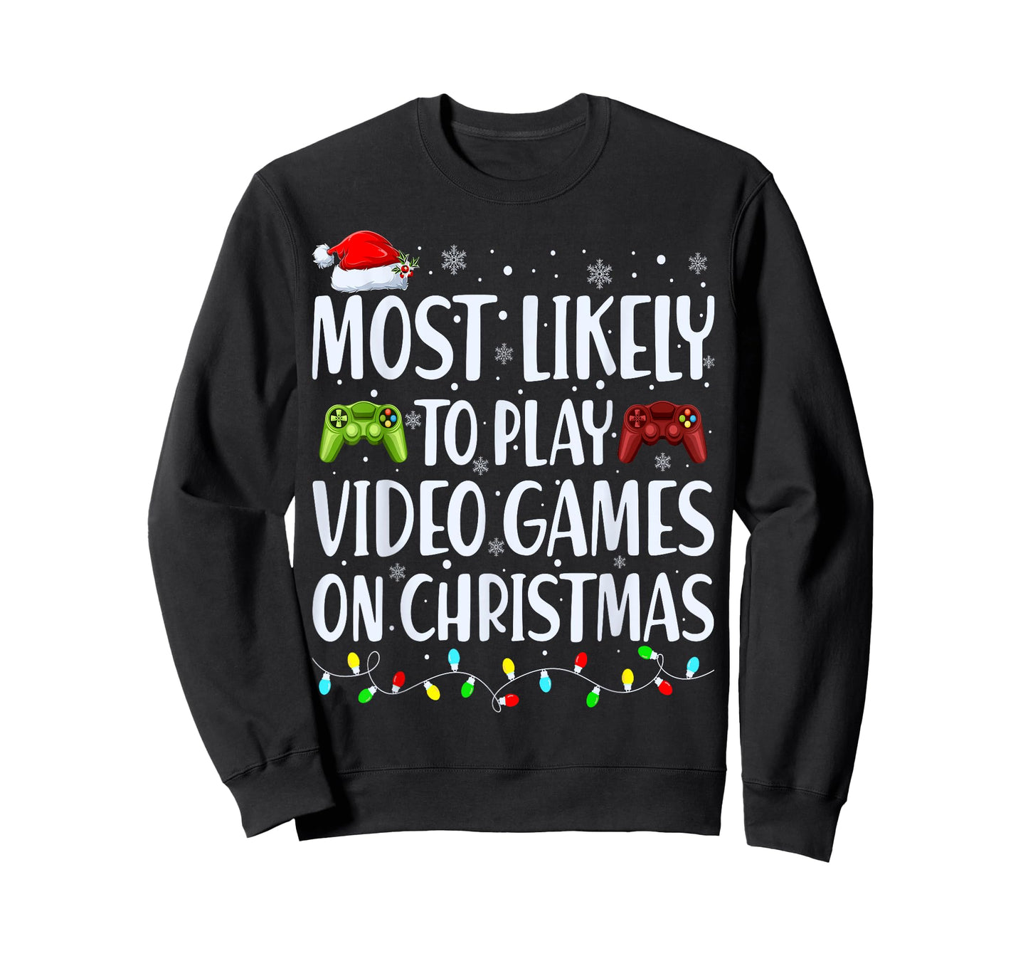 Most Likely To Play Video Games On Christmas Xmas Lights T-Shirt