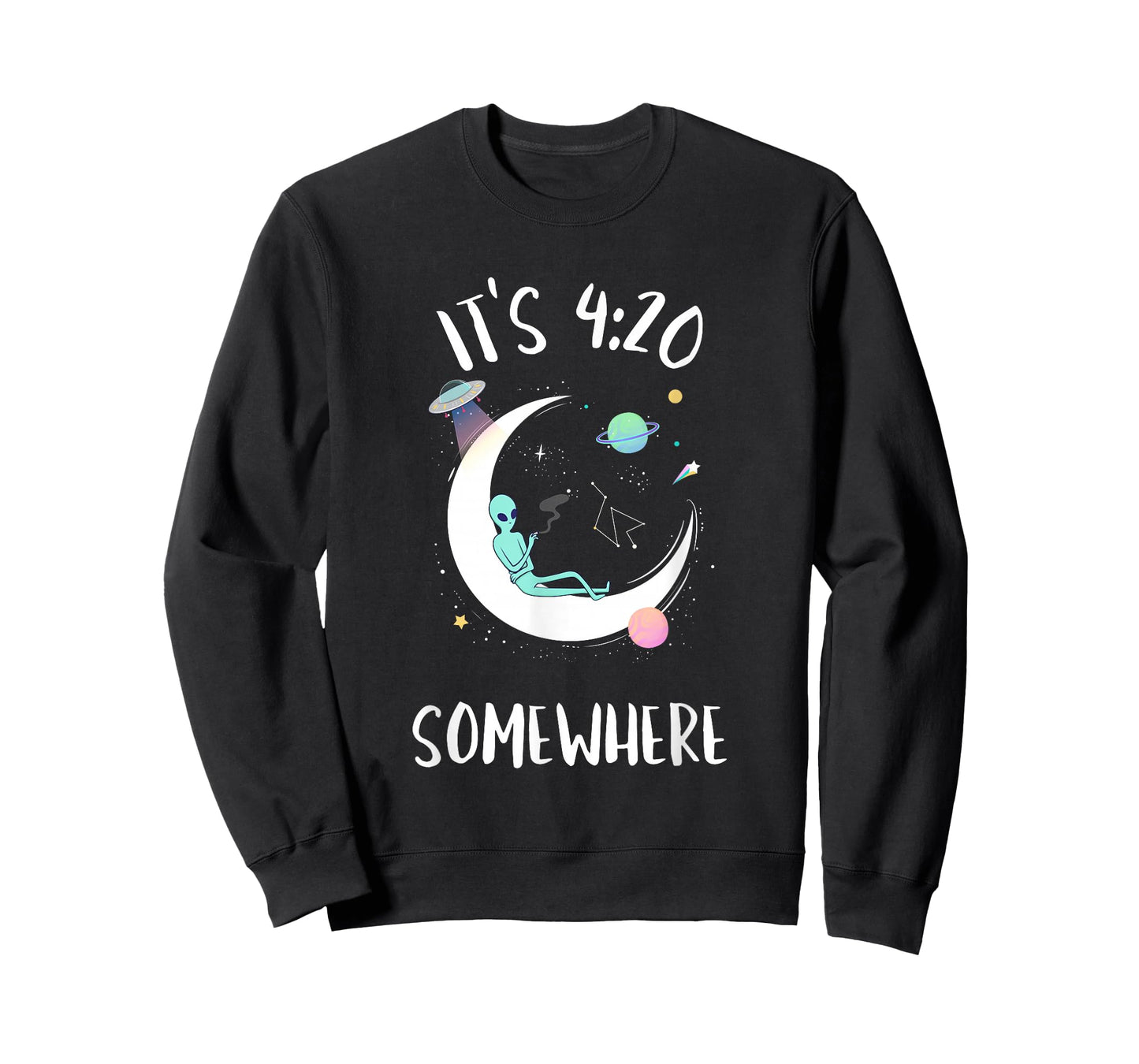 Funny Weed Joint Smoking Moon Alien | It's 4:20 Somewhere T-Shirt