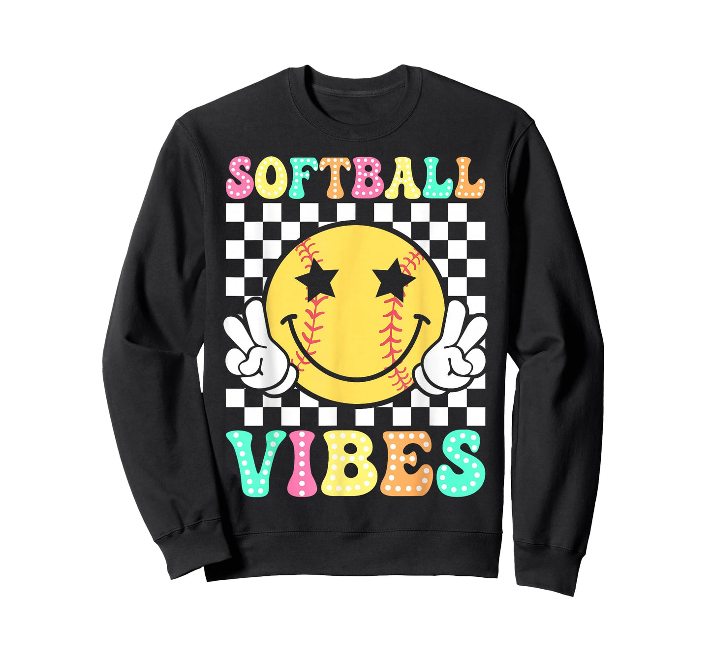 Softball Vibes Softball Retro Groovy Game Day Girls Women T-Shirt
