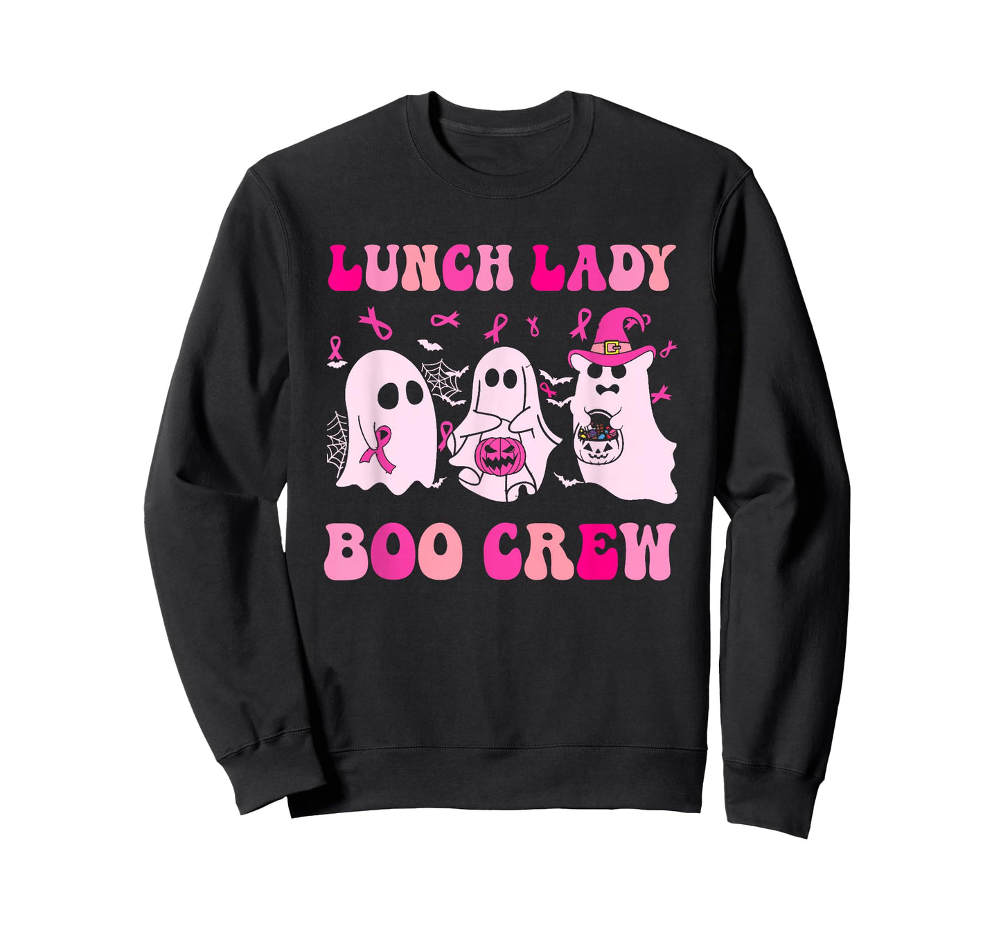 Lunch Lady Boo Crew Pumpkin Halloween Breast Cancer Month T-Shirt