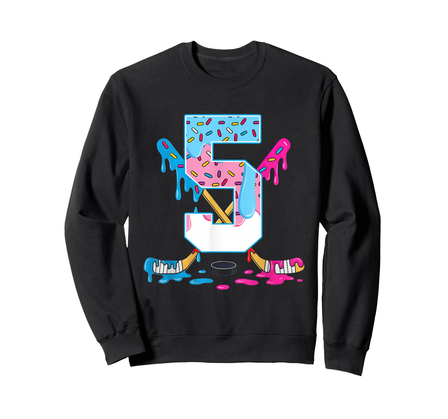 Hockey 5 Years Old Ice Cream Drip 5th Birthday Kids Gift T-Shirt