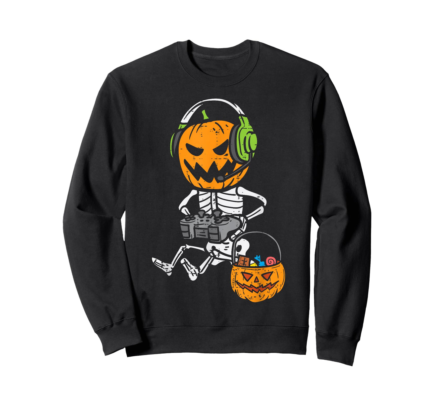 Gamer Pumpkin Skeleton Funny Halloween Gaming Boys Men Kids T-Shirt