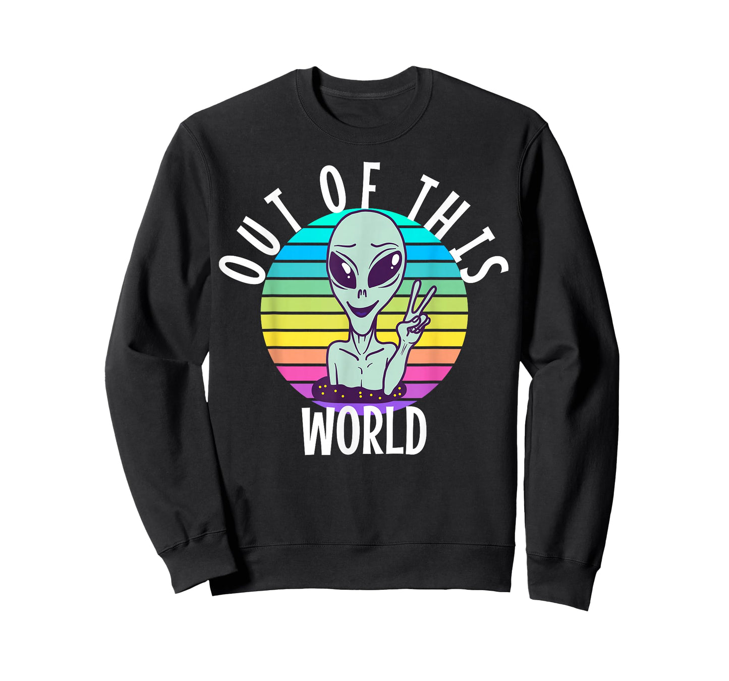 Funny Alien and UFO Space Apparel Out of This World T-Shirt - Unisex-Adults, Unisex-Kids - Black - Short Sleeve - Alien-Themed - Cotton, Polyester - Small
