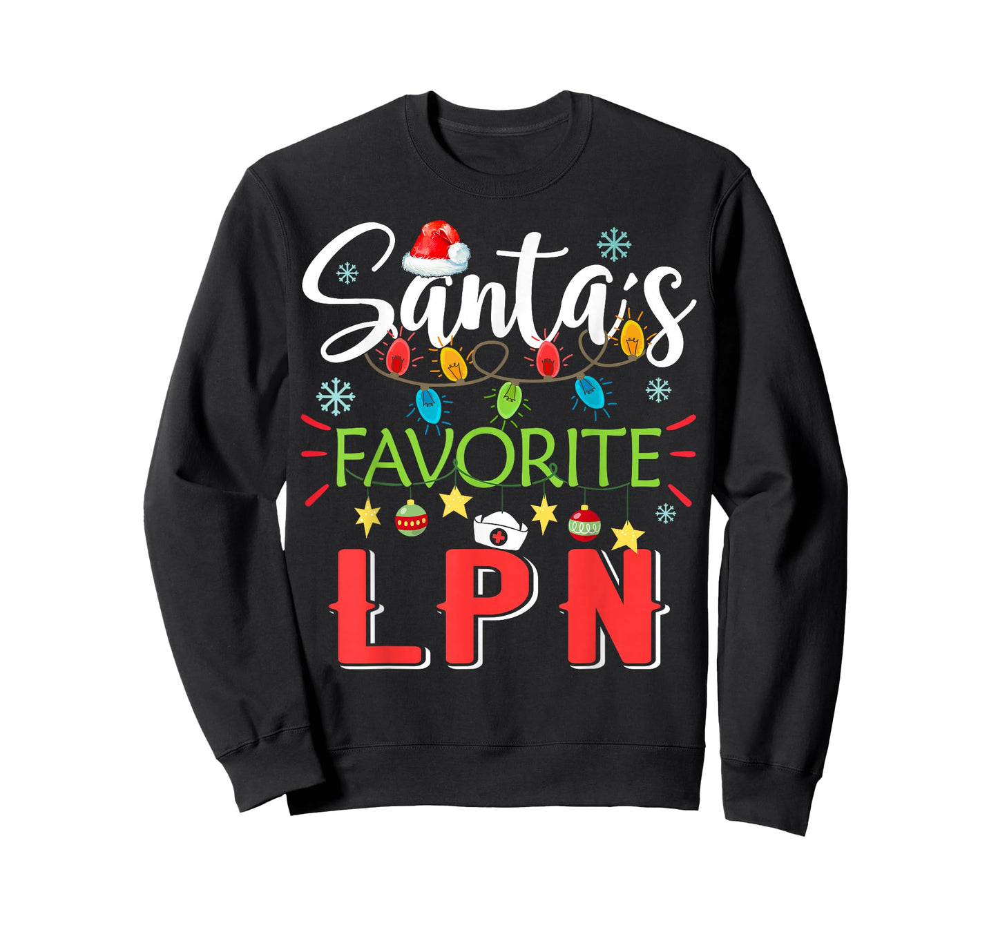 Santa's Favorite LPN Nurse Xmas Light Santa Hat Christmas T-Shirt