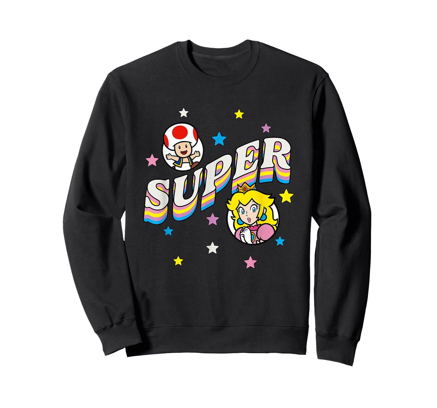 Super Mario Bros Princess Peach & Toad Super Star Text T-Shirt