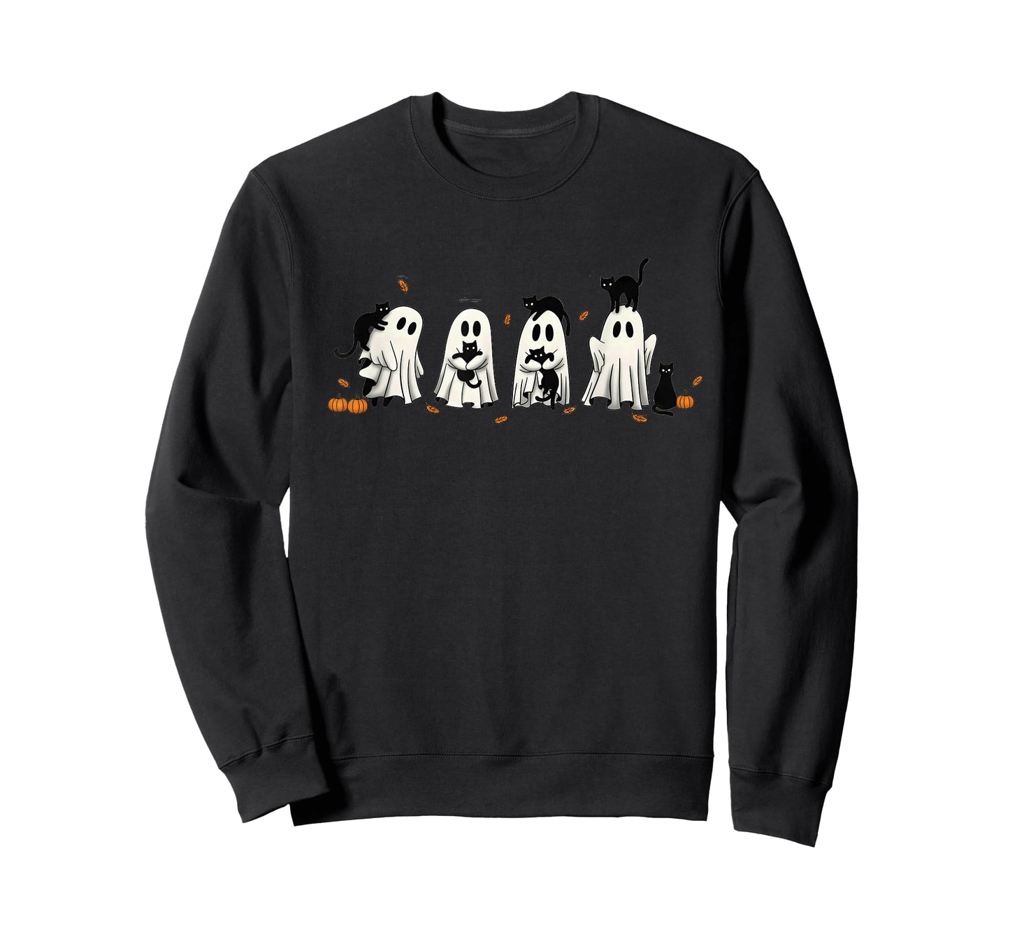Halloween Black Cat and Ghost Spooky Season Cute Autumn T-Shirt
