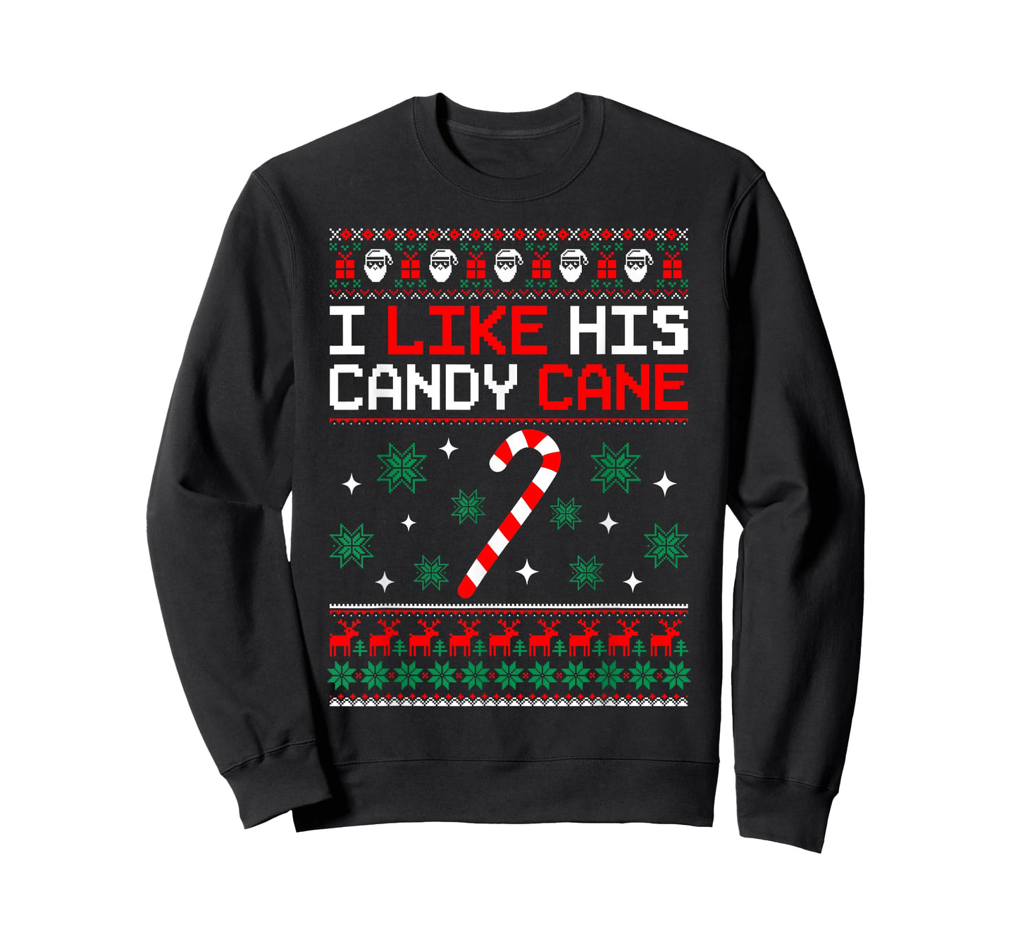 Merry Xmas Funny Couples Christmas Matching I Like His Candy Cane Black Unisex-Adults Small Crew Neck T-Shirt