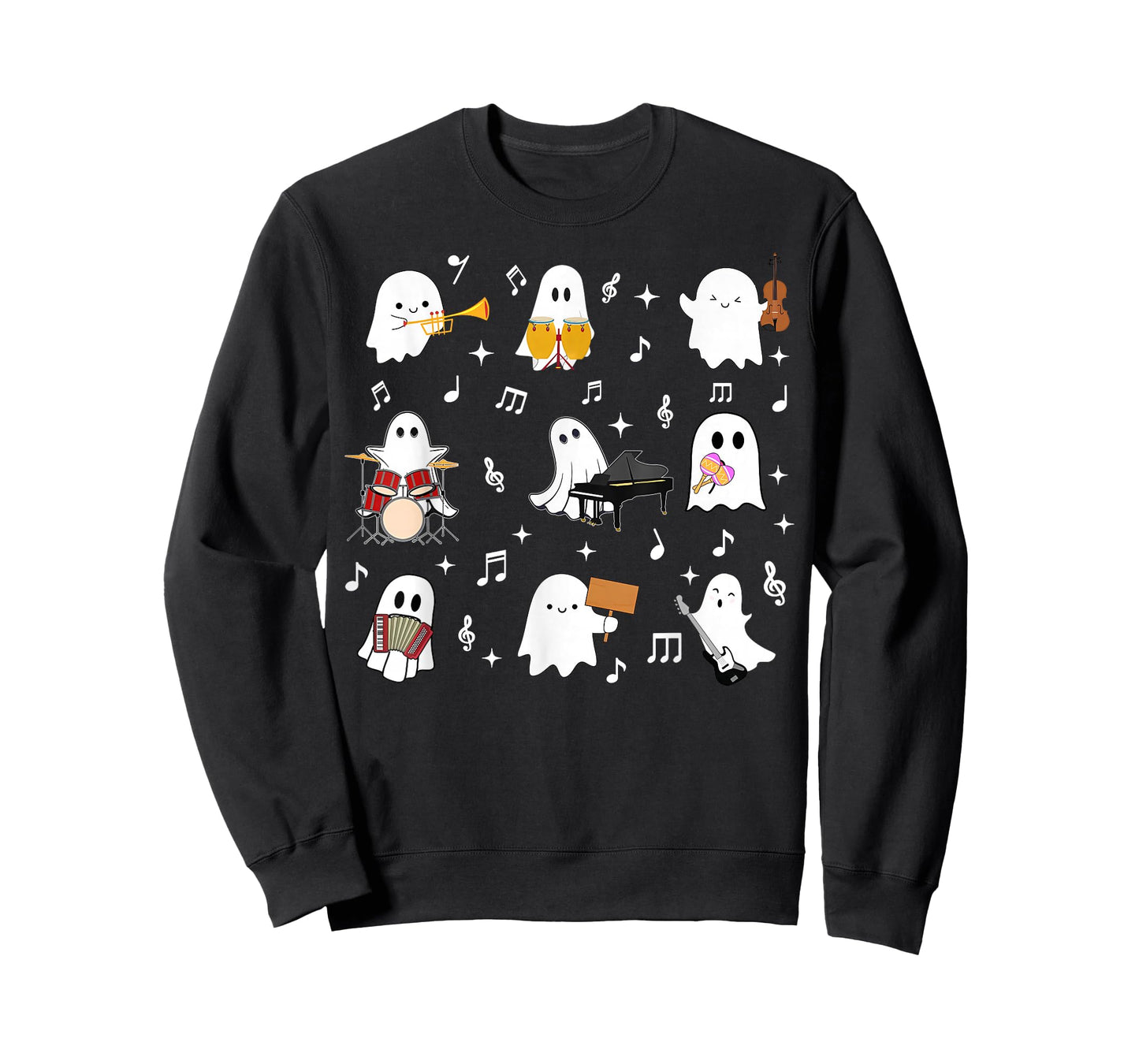 Halloween Music Teacher Ghost Playing Musical Instruments T-Shirt