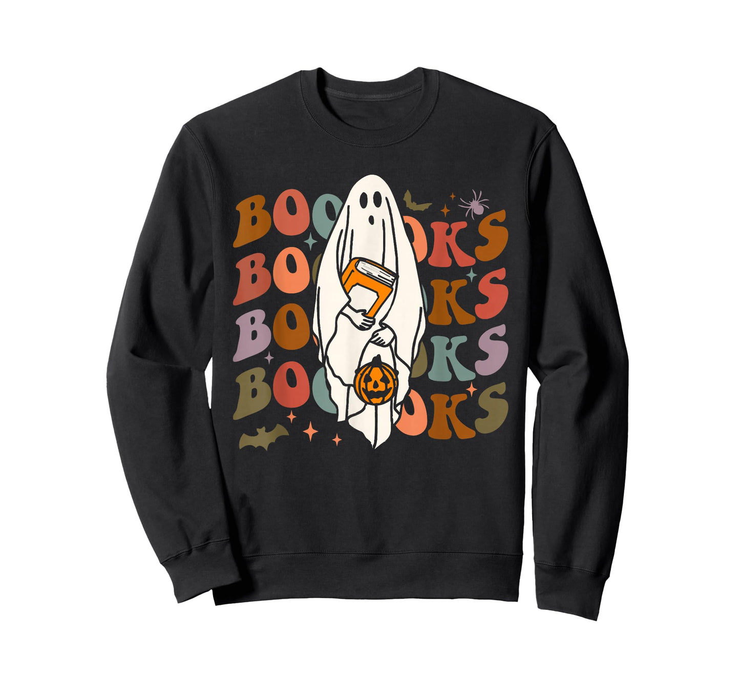 Booooks Ghost Halloween Groovy Vintage Teacher Book Reading T-Shirt