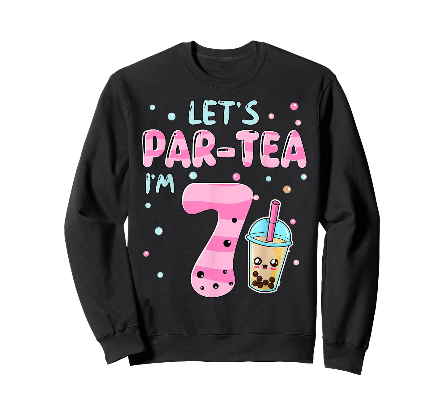 Let's Par-tea I'm 7 Years Old 7th Birthday Bubble Boba Tea T-Shirt