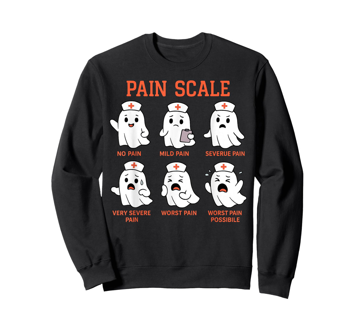 Spooky Ghost Pain Scale Trauma Nurse Triage Halloween Fall T-Shirt