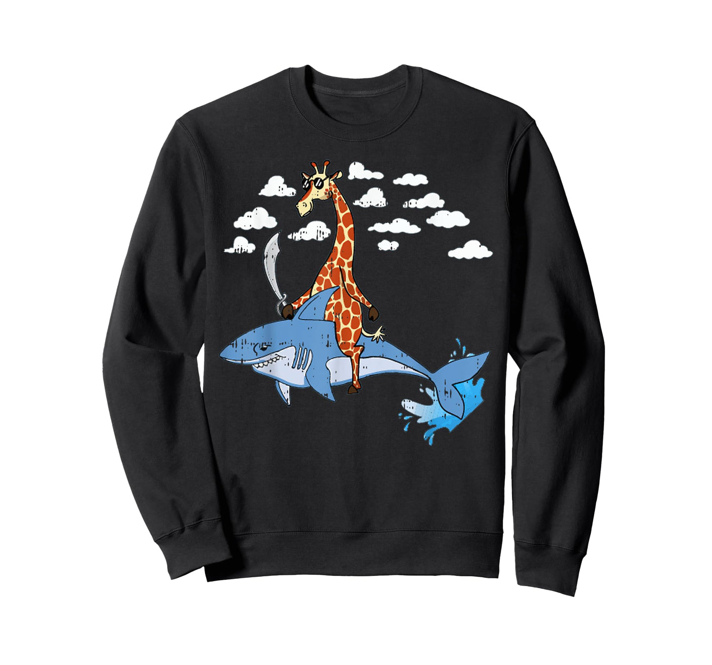 Giraffe Pirate Riding Shark Sword Cute Animal Halloween Gift T-Shirt