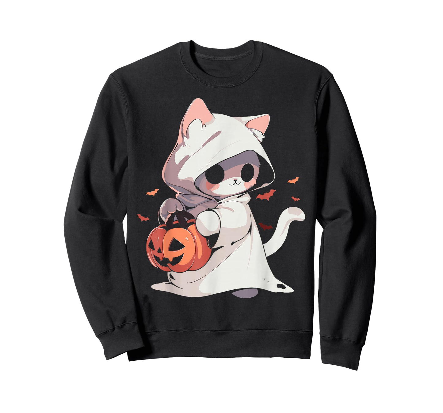 Cat Ghost Kawaii Neko Anime Halloween Costume Pumpkin Lover T-Shirt