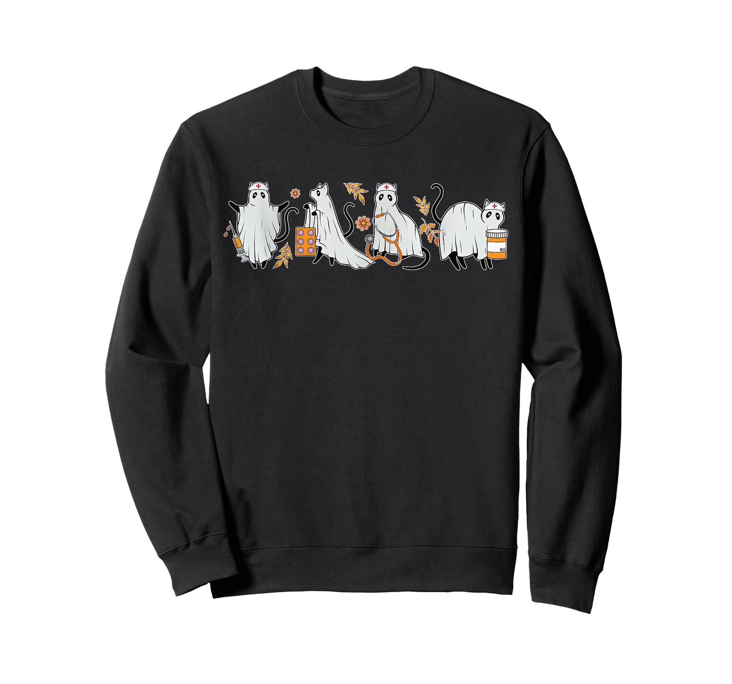 Ghost Cat Nurse ICU RN Pharmacy Tech Fall Halloween Costume T-Shirt