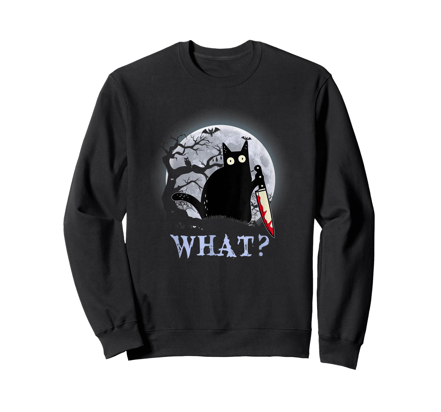 Halloween dark night morderous moon cat with knife Men Women T-Shirt
