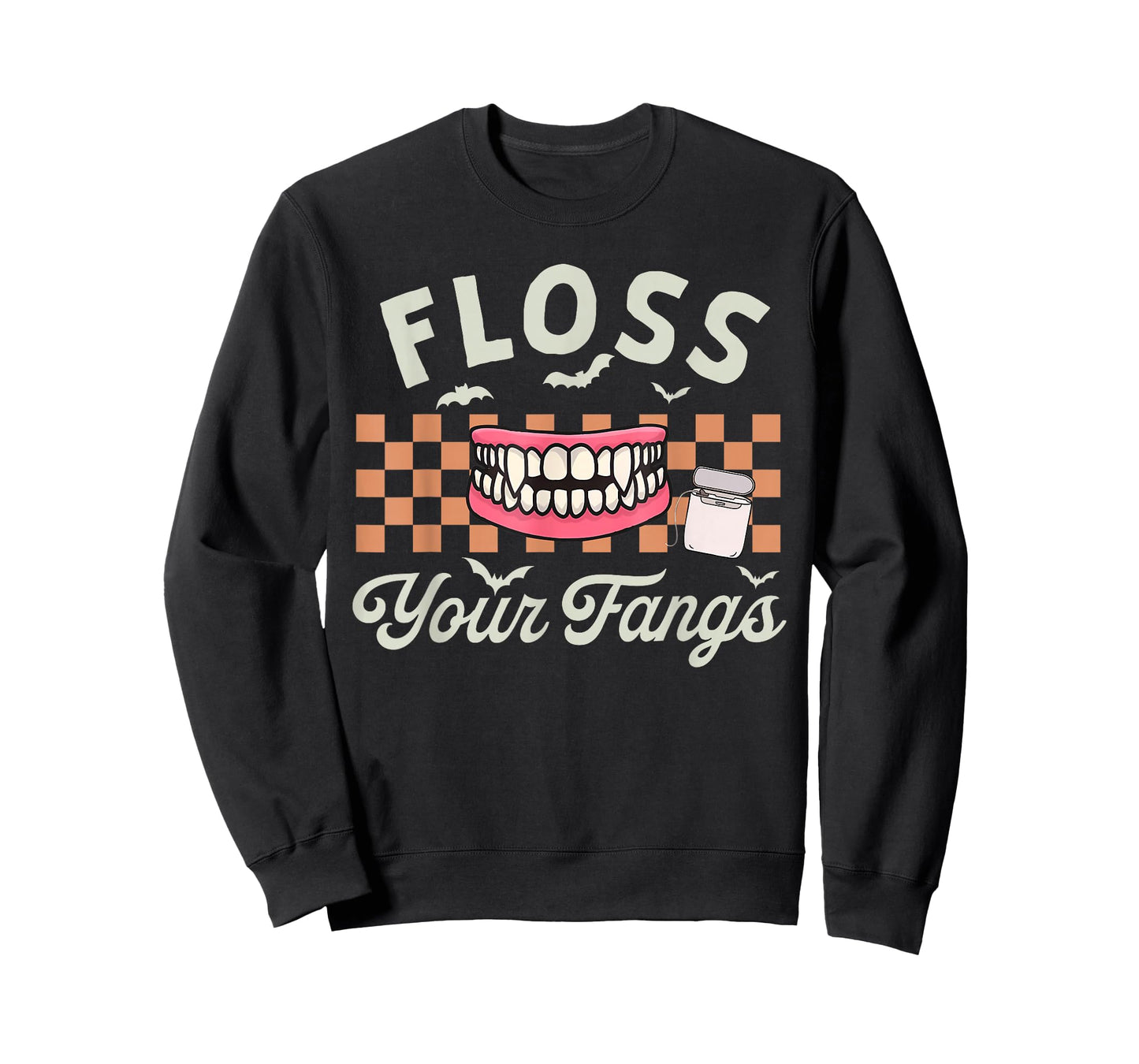 Retro Funny Teeth Floss Your Fangs Dentist Spooky Halloween T-Shirt