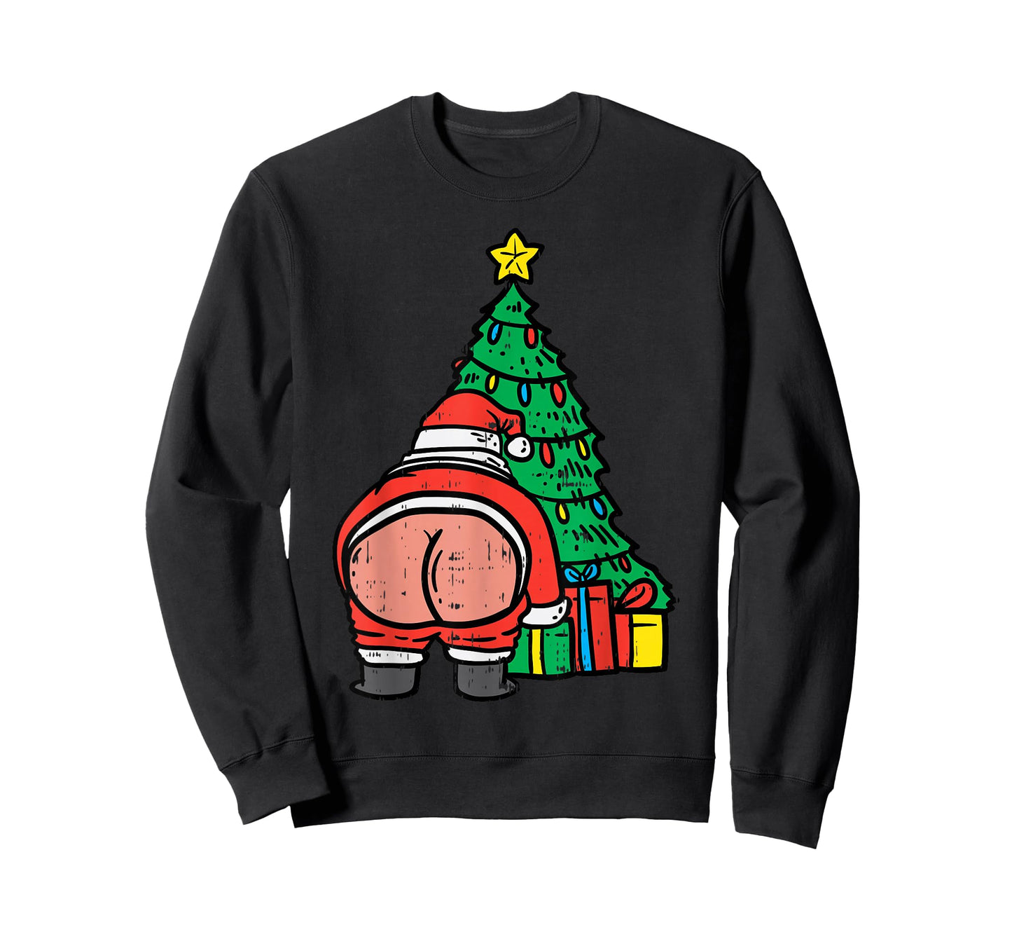 Santa Butt Christmas Tree Presents Funny Xmas Holiday PJ T-Shirt