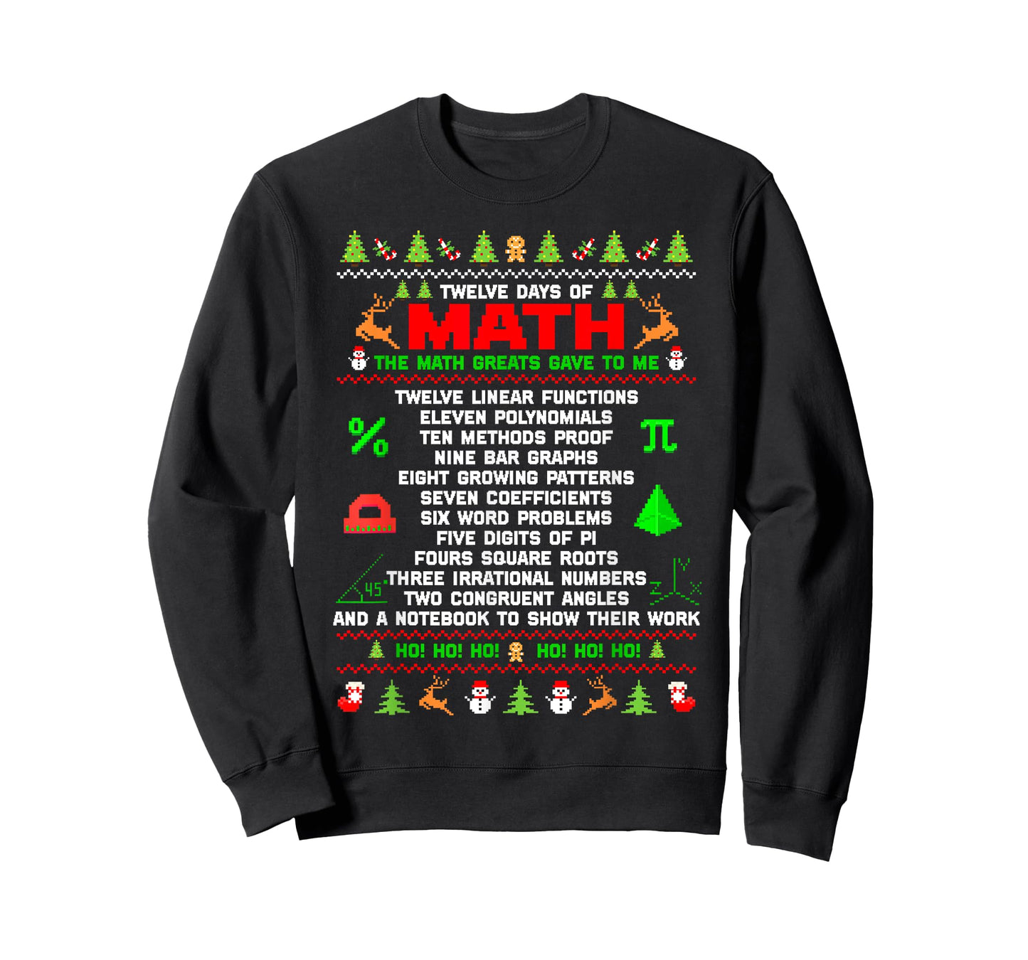 Twelve Days Of Math Teacher Students Ugly Sweater Christmas Men Women Kids T-Shirt