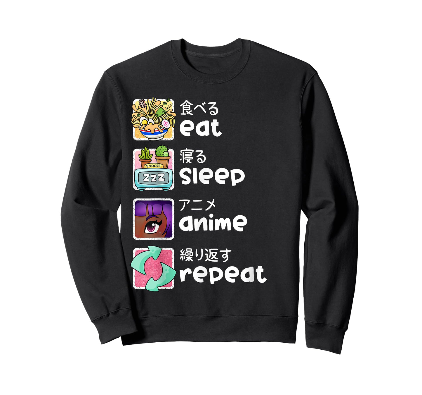 Eat Sleep Anime Repeat Kawaii Otaku Manga Japan Fan Kanji T-Shirt