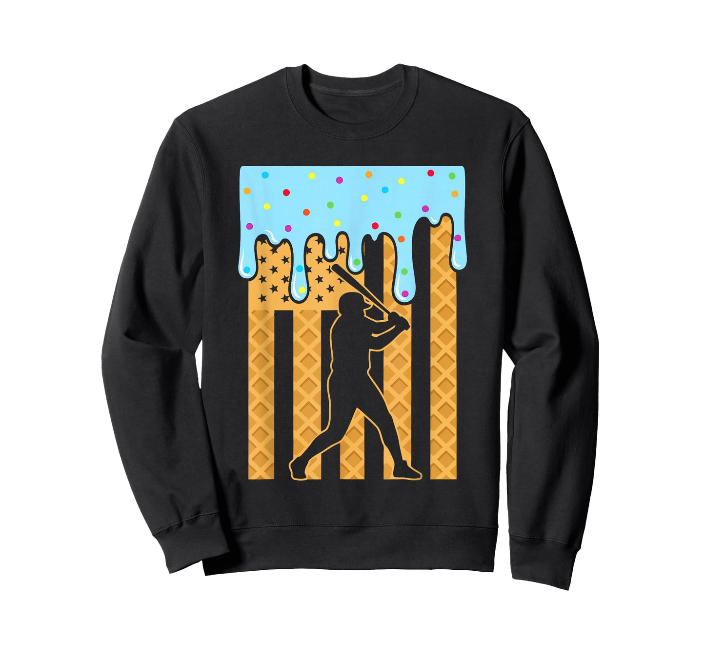 Baseball Drip Dripping Ice Cream Sport Player American Flag T-Shirt