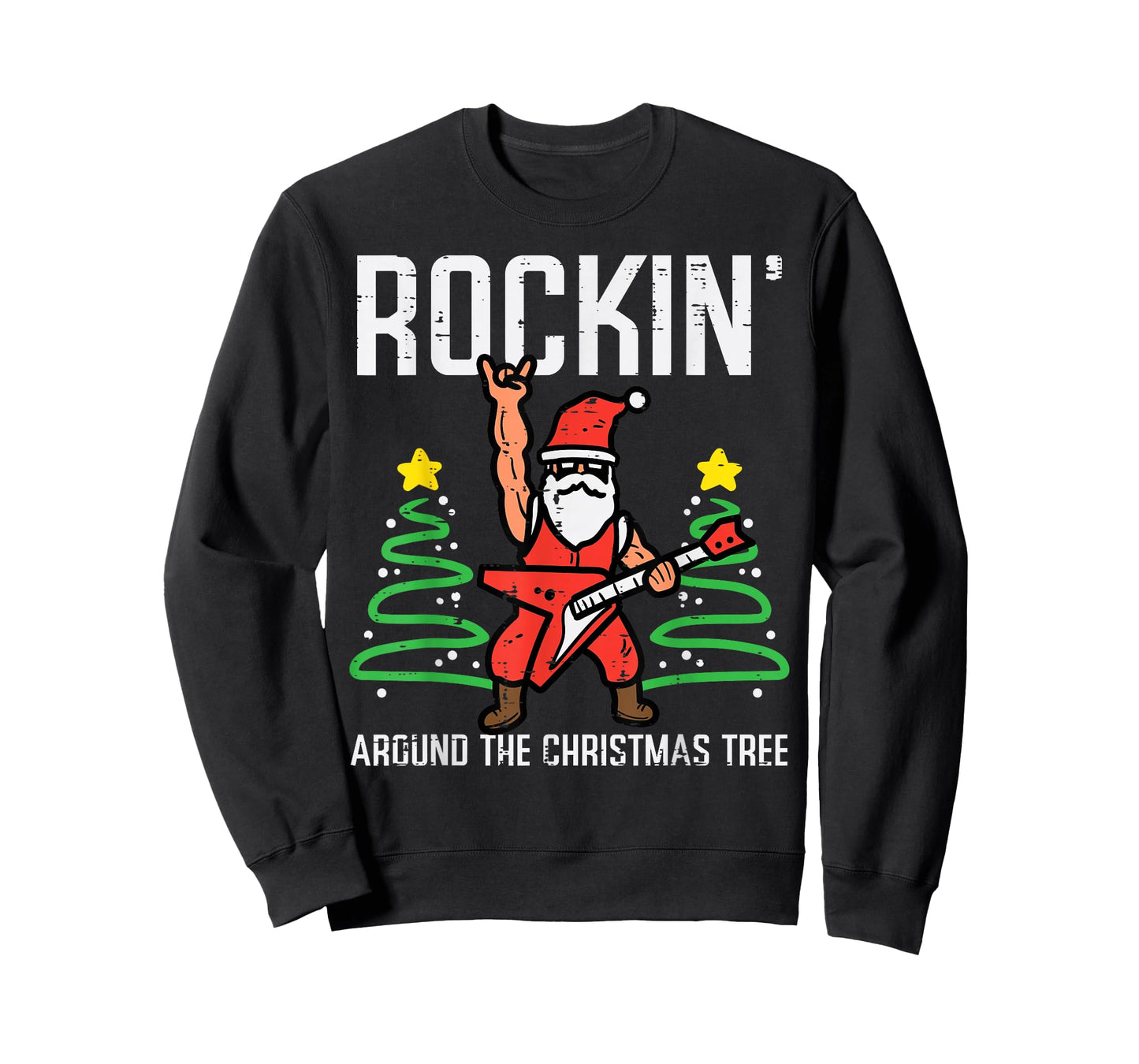Santa Guitar Rockin Christmas Tree Funny Xmas Rocker Men Boy T-Shirt