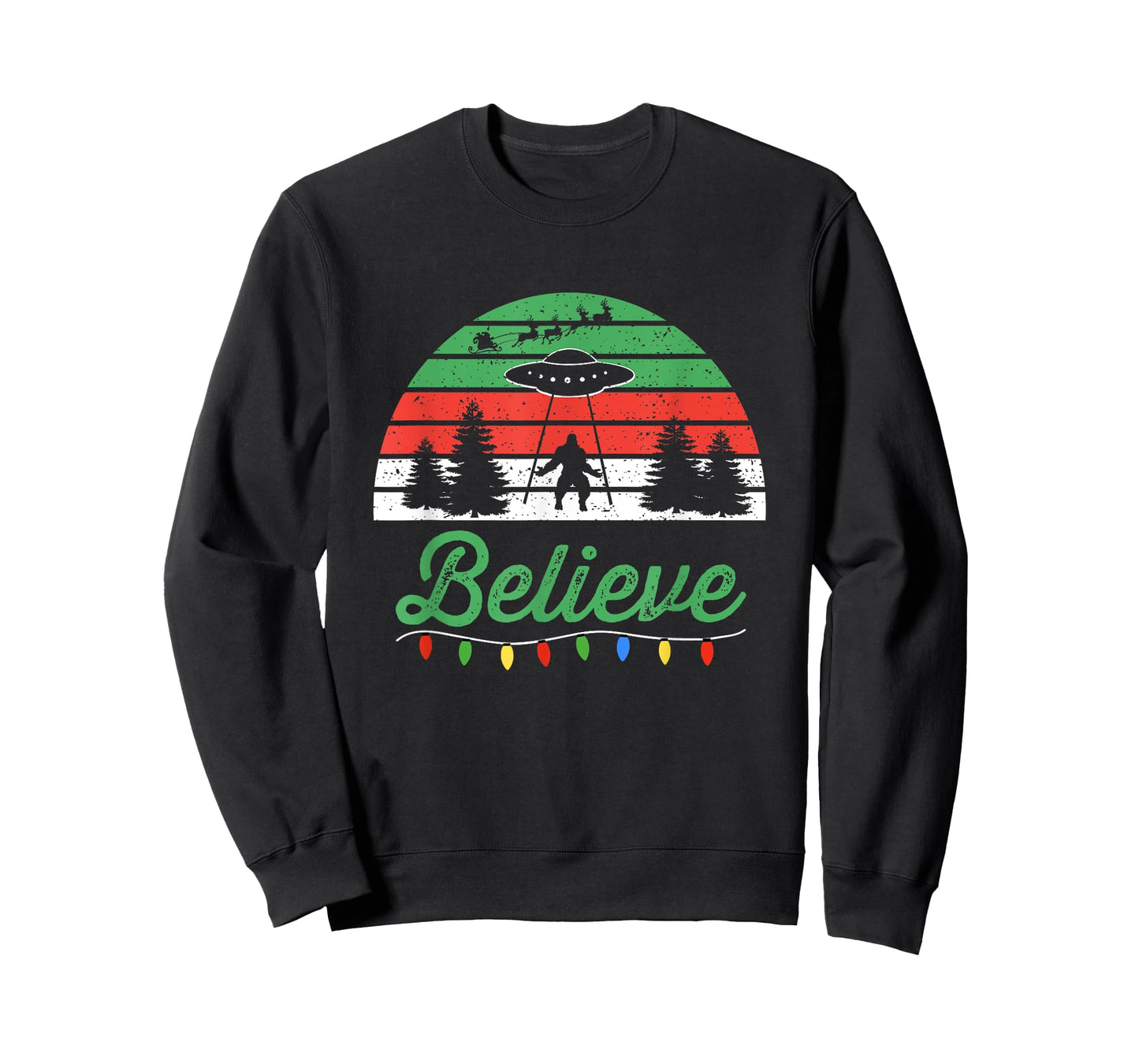Bigfoot Believe UFO Aliens Santa Claus Reindeer Christmas T-Shirt