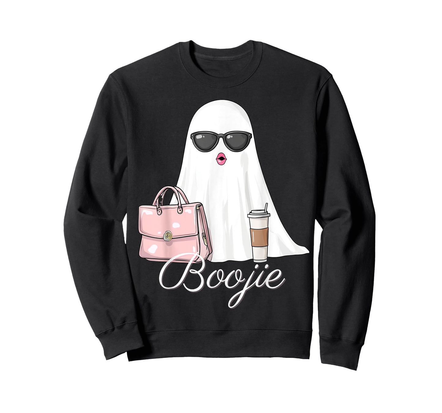 Boujee Boojie Funny Halloween Ghost with Pink Purse Lipstick T-Shirt