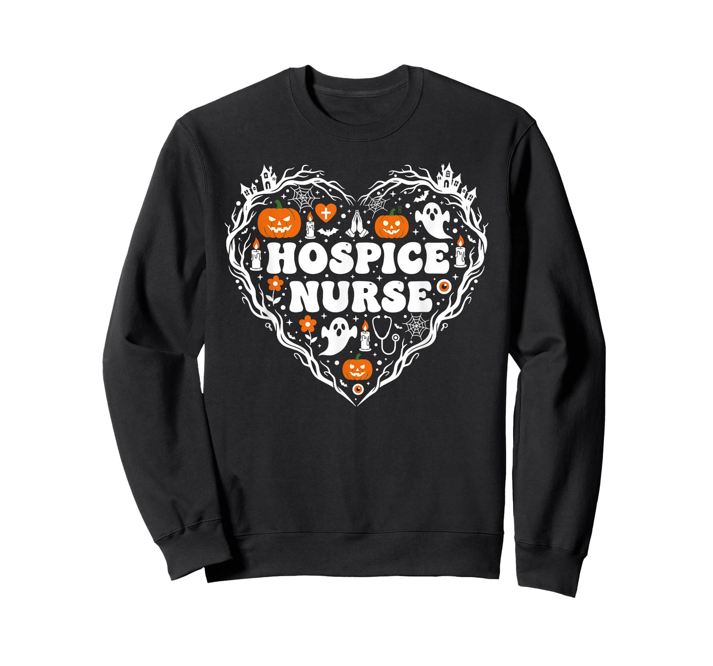 Hospice Nurse Heart Pumpkin Ghost Halloween Kids Mens Womens T-Shirt