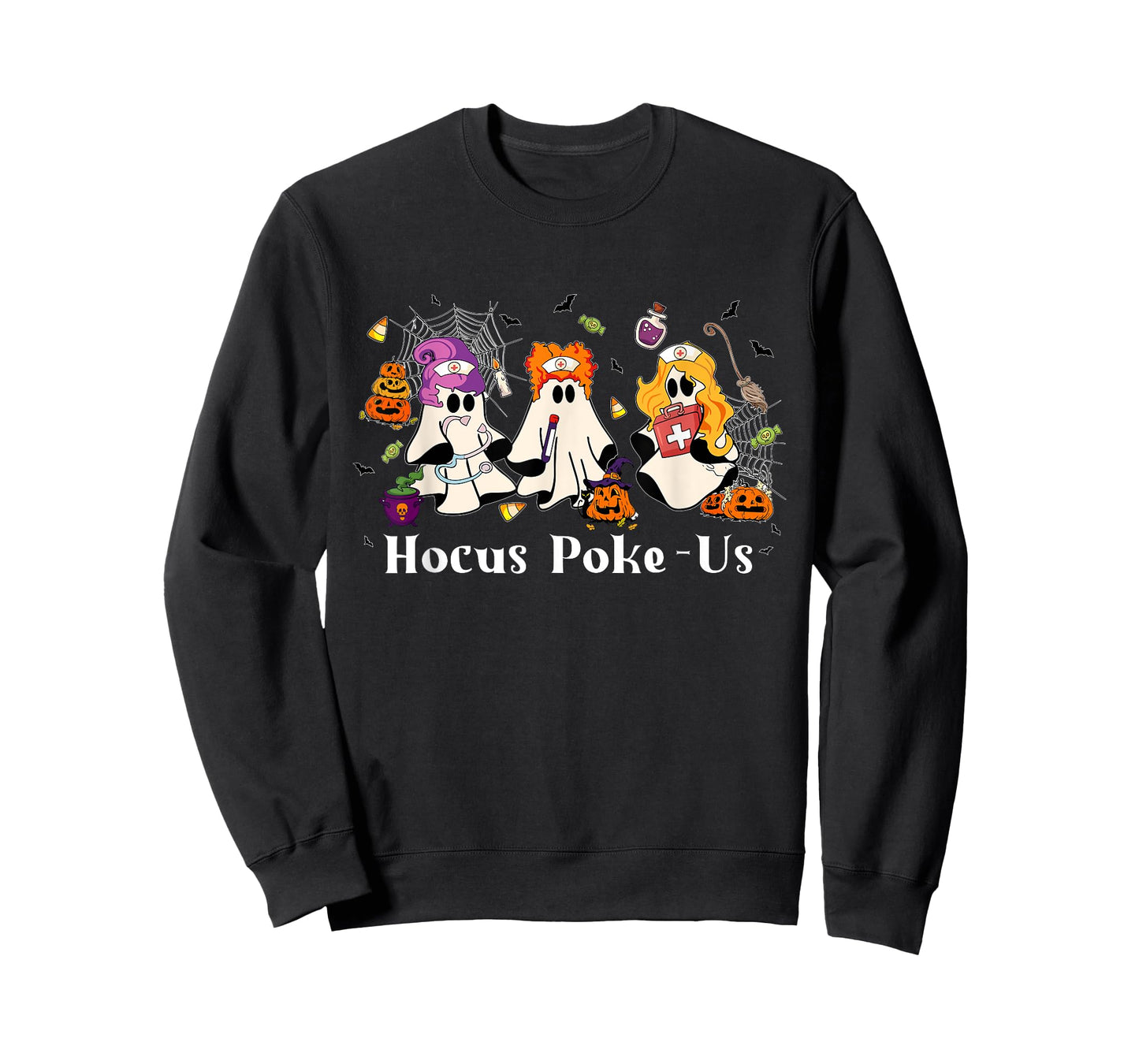 Retro Funny Hocus Poke-us Spooky Nurse Halloween Cute Ghost T-Shirt