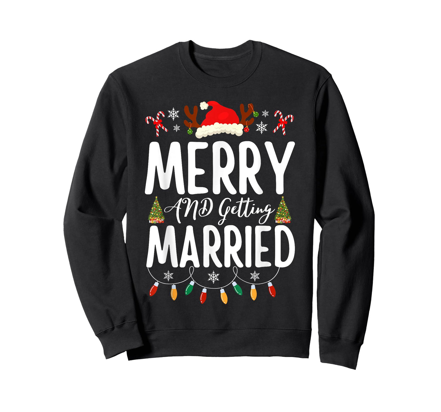 Merry and Getting Married Couples Christmas Pjs Pajamas T-Shirt