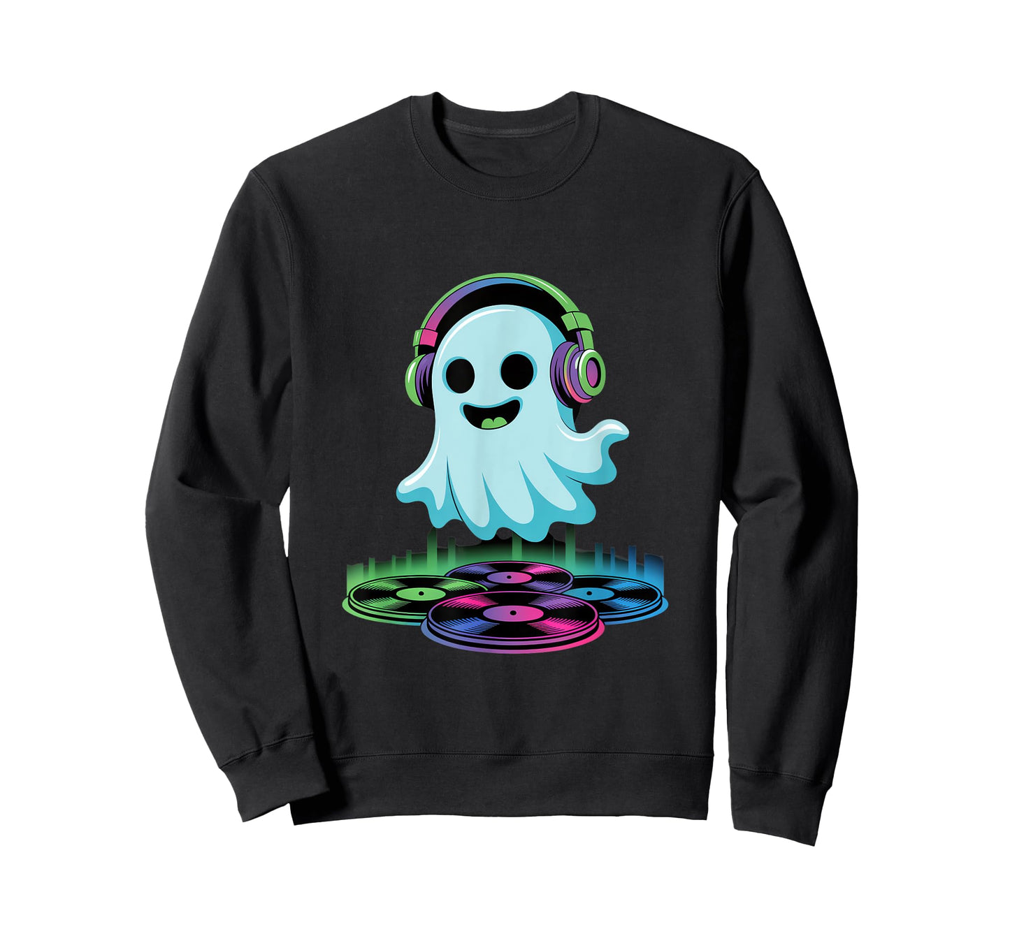 Halloween DJ Ghost With Headphones Fun Vinyl T-Shirt