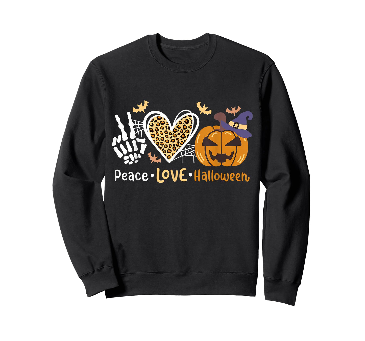 Peace Love Halloween Costume Pumpkin Leopard Heart Party T-Shirt