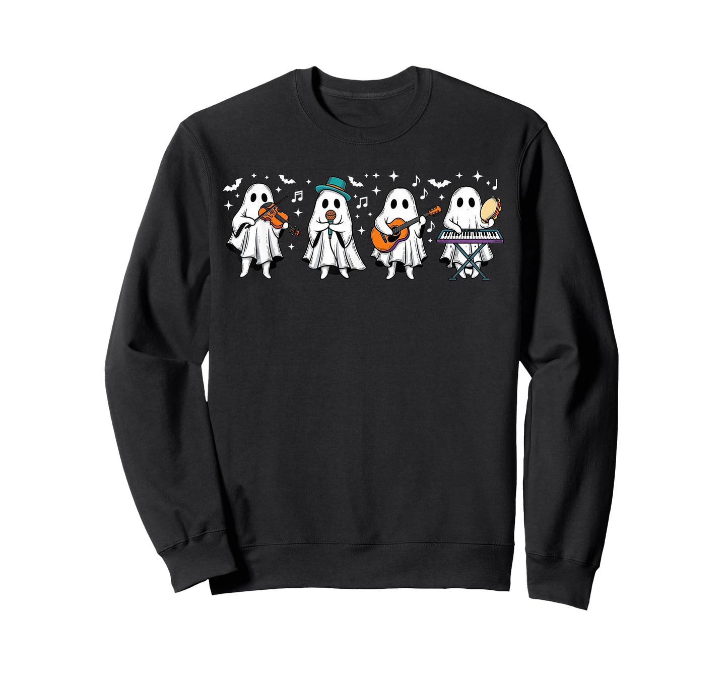 Ghost Playing Musical Instruments Halloween Music Teacher T-Shirt
