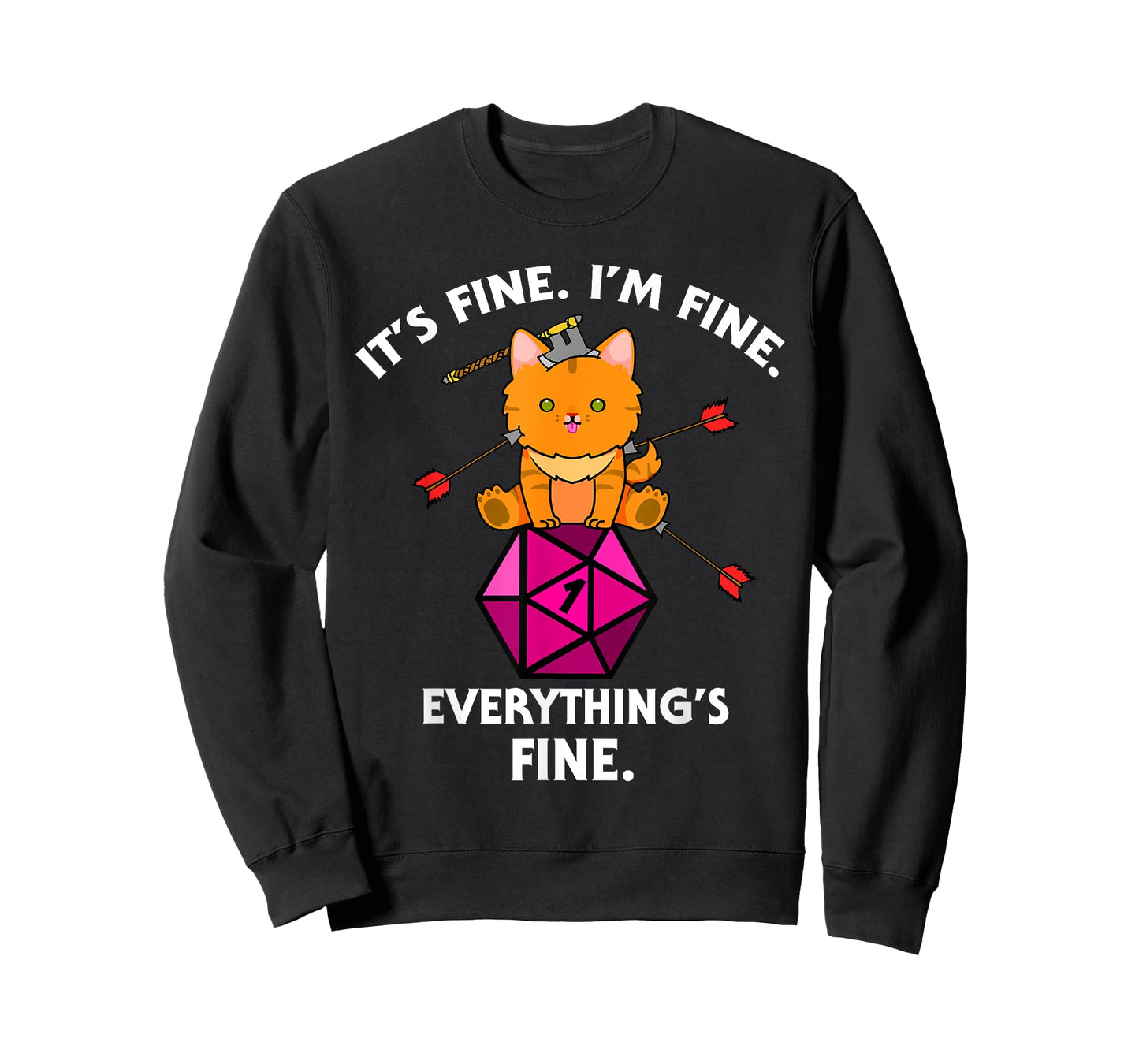 It's Fine RPG Gamer Cat D20 Dice Fail Funny Nerdy Geek T-Shirt